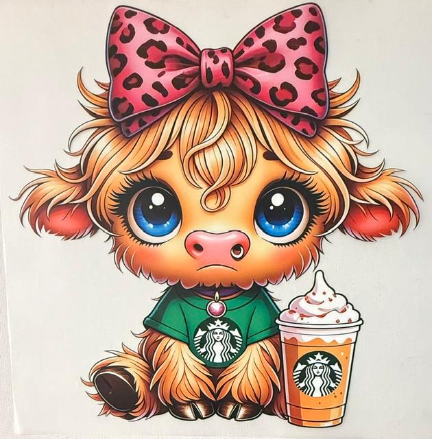 Cow - pink leopard bow, star bucks drink
