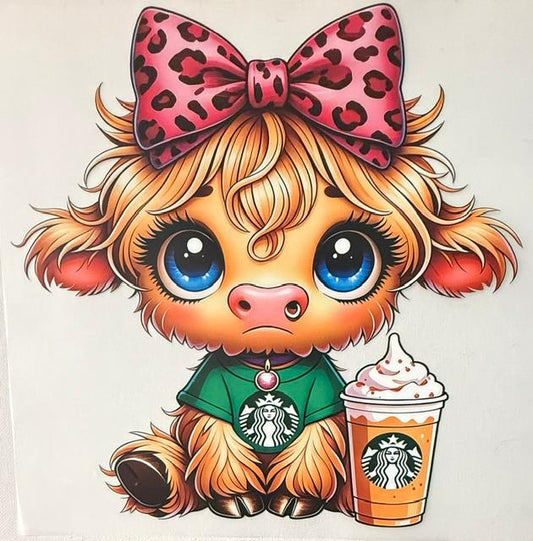 Cow - pink leopard bow, star bucks drink