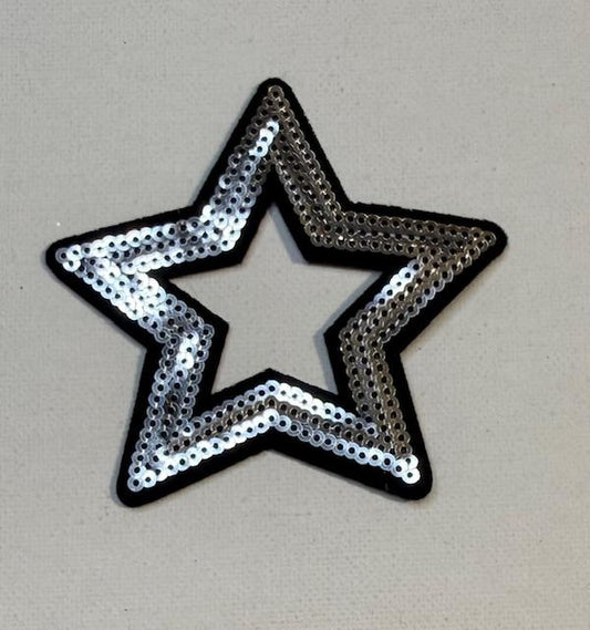 Black/silver outlined open star hat patch