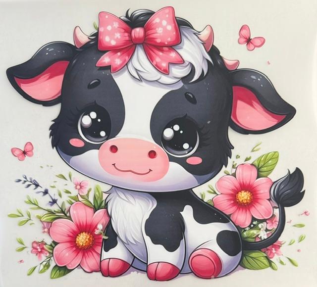 Cow - B & W, pink bow/flowers