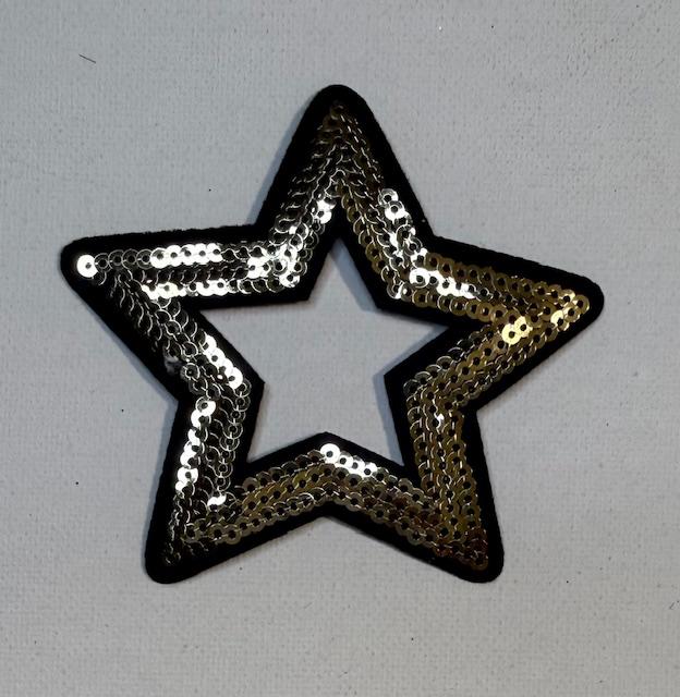Black/gold outlined open star hat patch