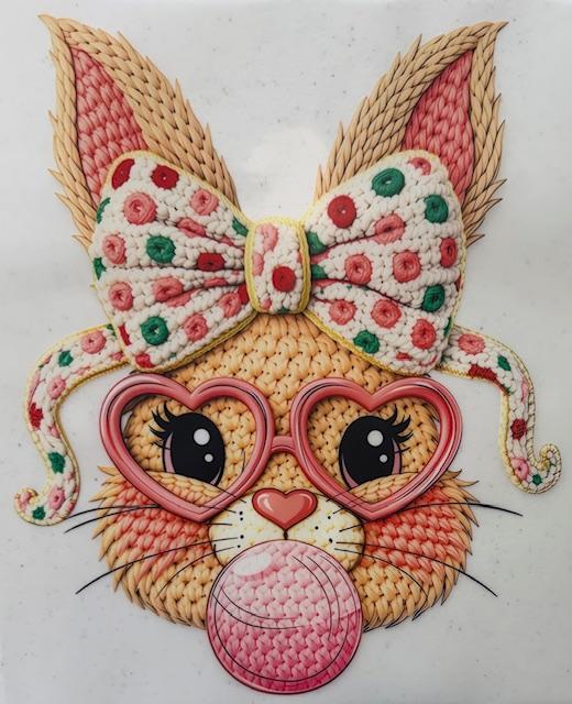 Bunny blowing bubble, poka dot boe