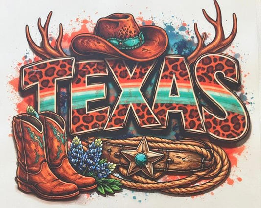 Texas - hat on x, teal color across letters
