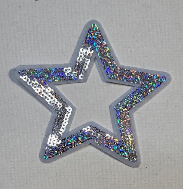 white/silver outlined open star hat patch