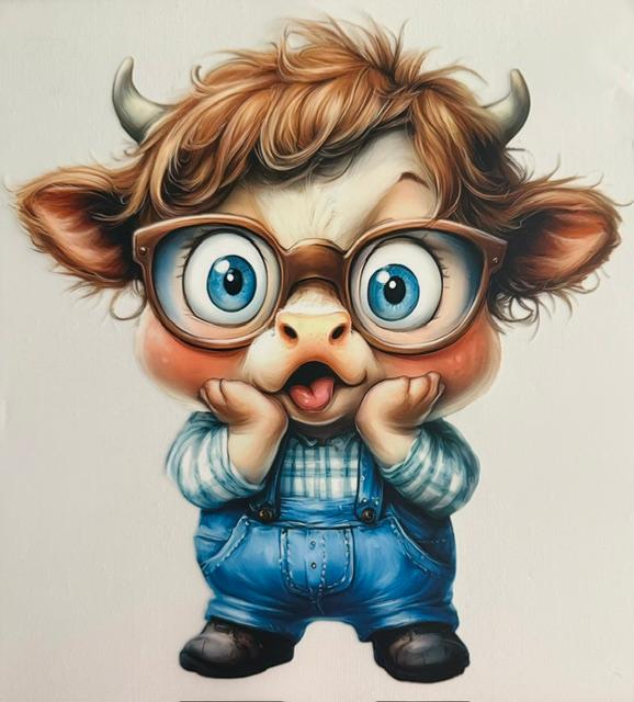 Surprised Boy cow wearing glasses