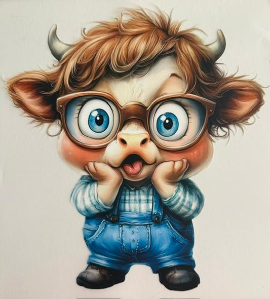 Surprised Boy cow wearing glasses