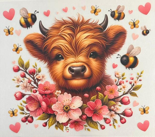 Cow - 3 bumblebees, pink flowers