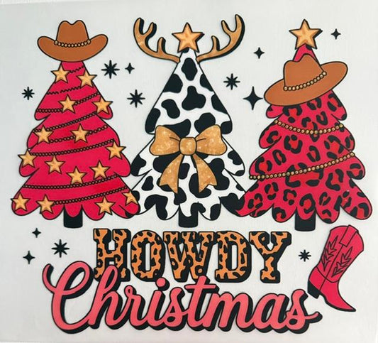 Howdy Christmas - 3 trees pink & cow print