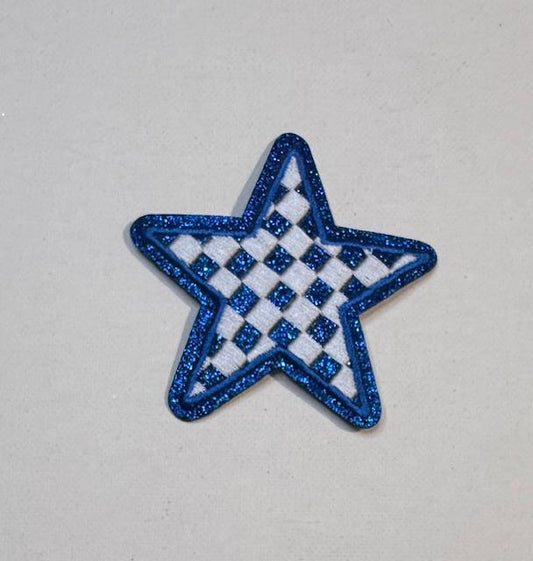 Blue Checkered star hat patch