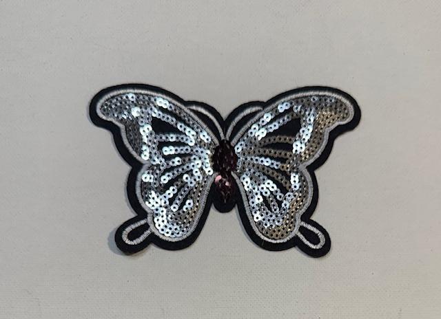Silver Sequin butterfly hat patch