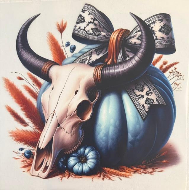 Fall - Skull, blue pumpkin, bow