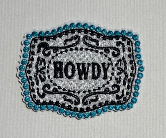 Howdy hat patch, teal outline