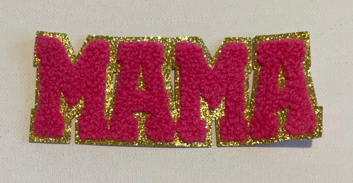 Mama hat patch. pink/gold outline