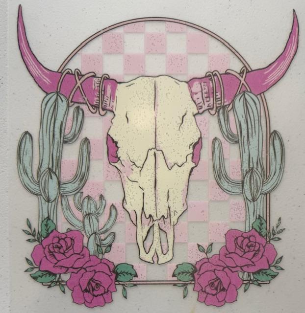 Pink Skull, pink roses