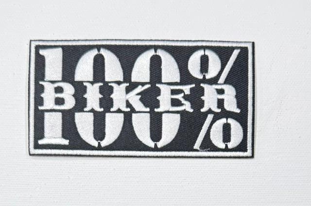 100% Biker, white letter hat patch