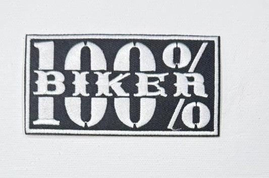 100% Biker, white letter hat patch