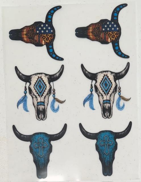 Western-6pc. teal skulls