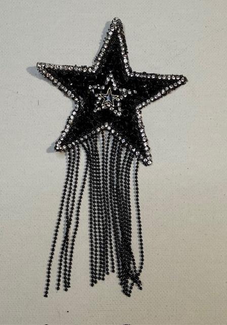 Black/silver, beaded fringe hat patch