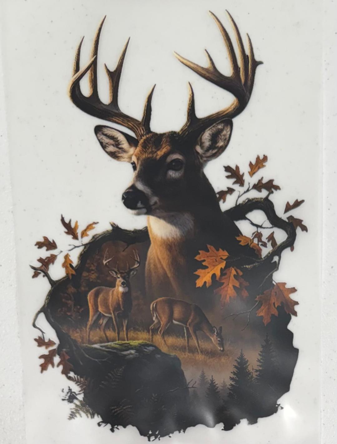Hunting-Deer scene-1 big deer, 2 small