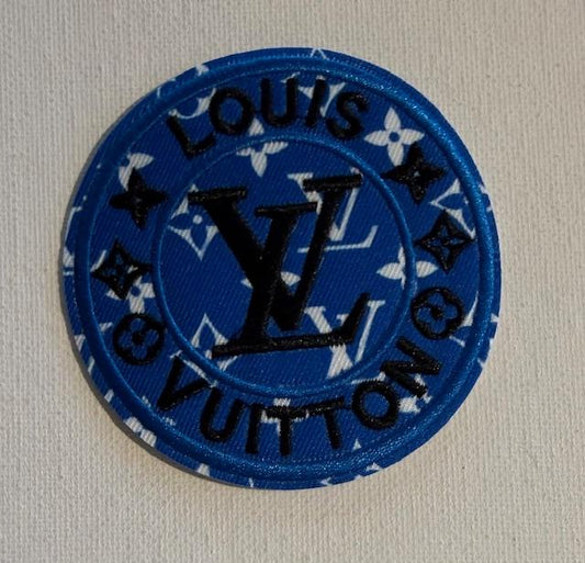 LV Blue round , black letters hat patch