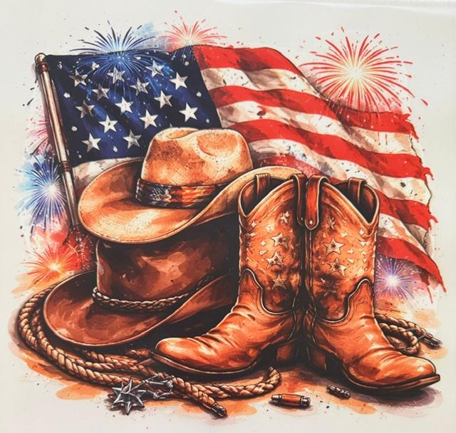 Am Flag, boots & hat, fireworks