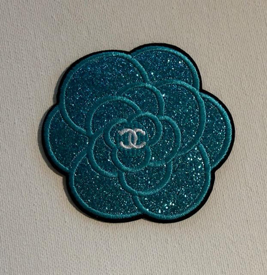 CC shimmer teal flower hat patch