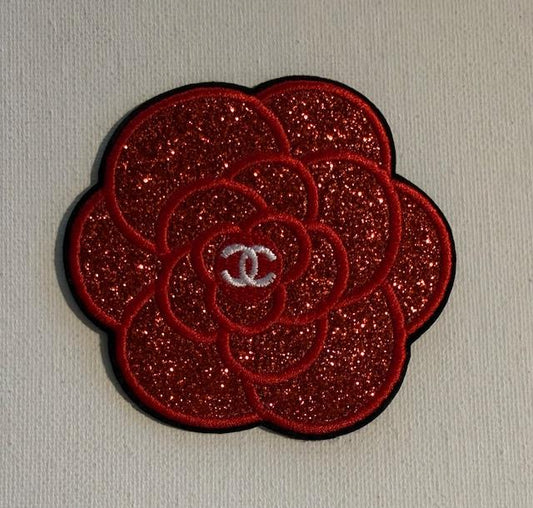 CC Red shimmer flower hat patch