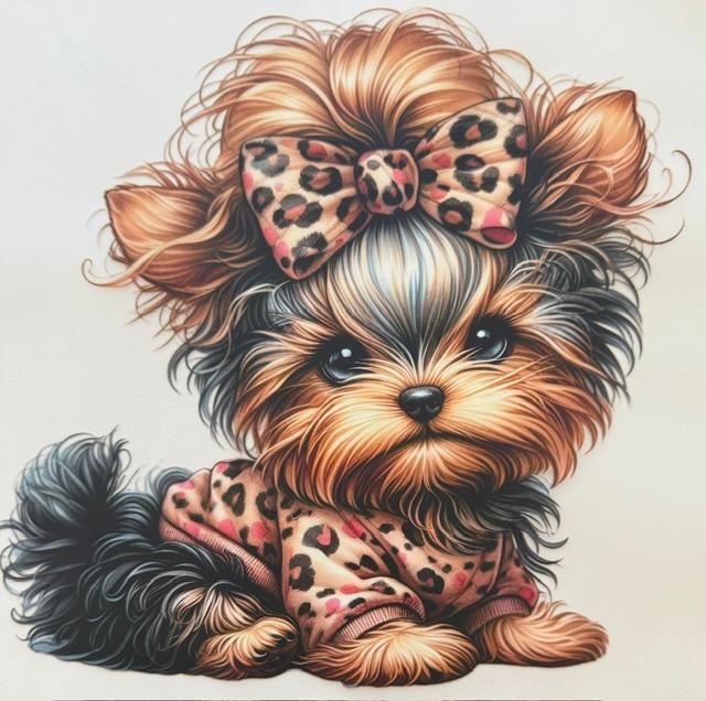 Yorkie, cheetah bow