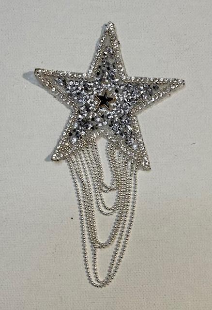 Silver beaded fringe loops star hat patch