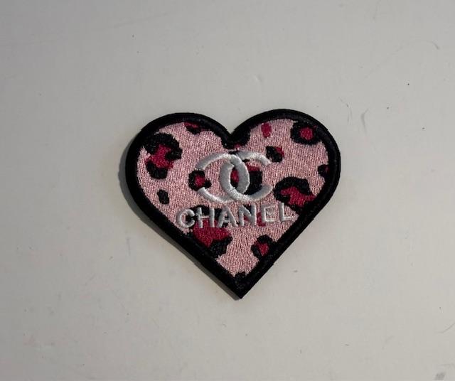 Chanel pink leopard heart hat patch