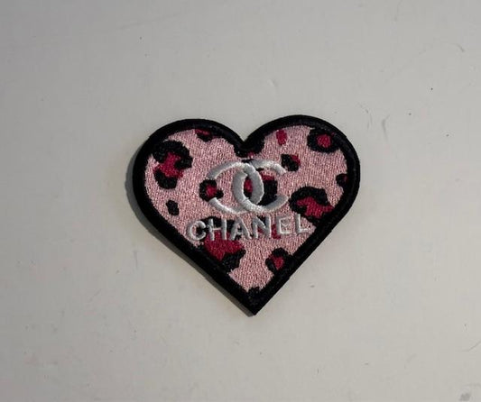 Chanel pink leopard heart hat patch