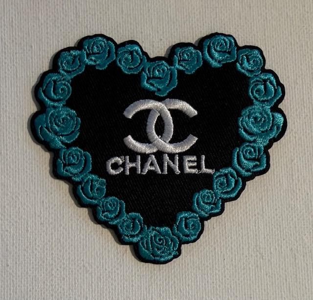 CC Heart outlined in teal roses hat patch