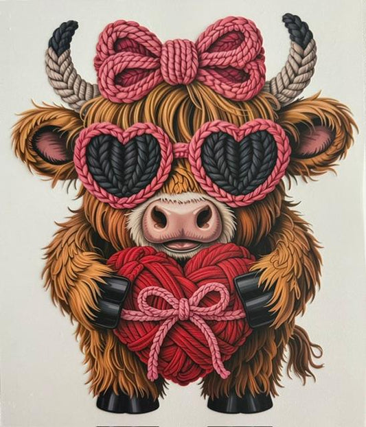 Cow - Valentines, pink bow, heart glasses