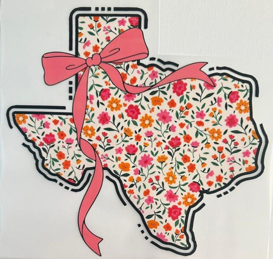 Texas, pink bow, pink orange flowers
