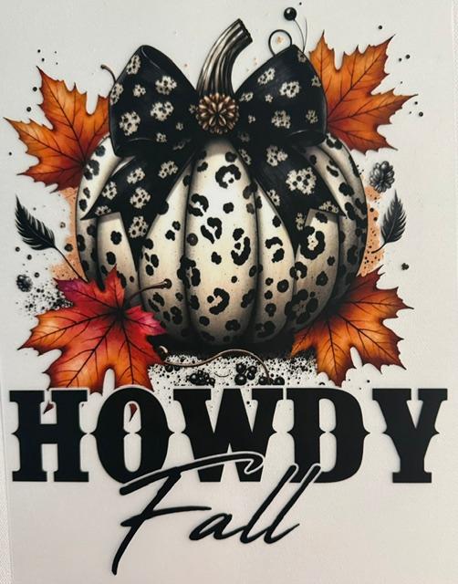 Howdy Fall - Cheetah pumpkin, orange leaves