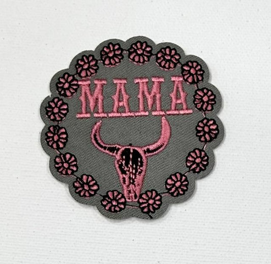 Mama western hat patch, pink, grey