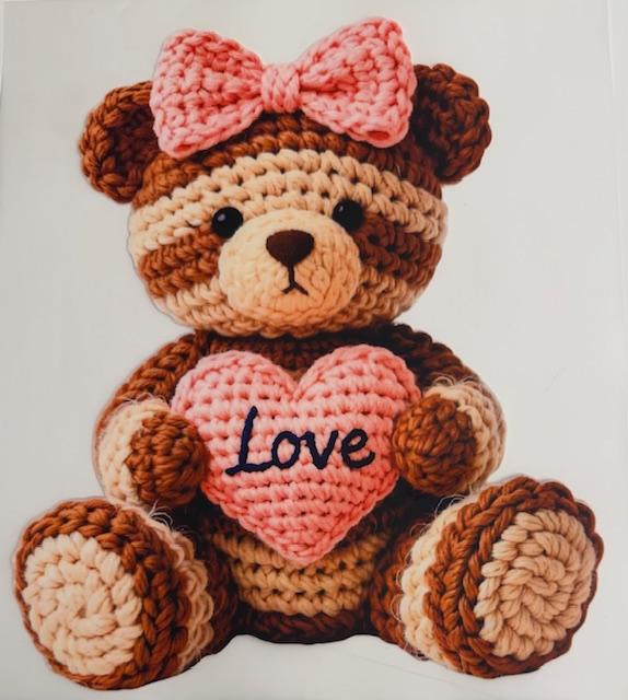 Brown stripped bear holding Love heart