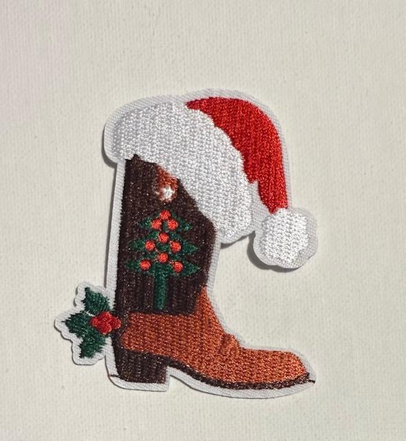 Cowboy boot w/ Santa hat patch