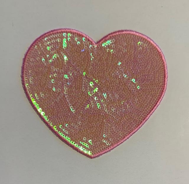 Lt Pink Iridescent sequin heart hat patch