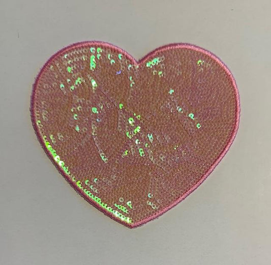 Lt Pink Iridescent sequin heart hat patch