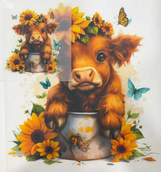 Cow in pot, sunflowers-2pc