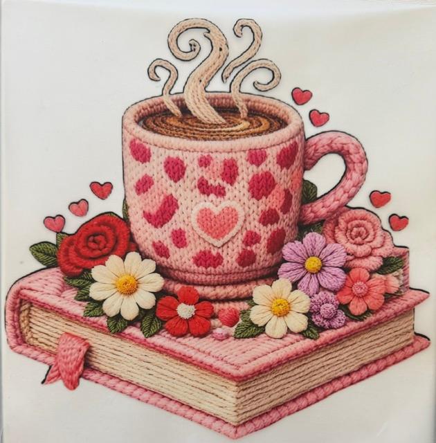 Coffee on book with flowers-pink