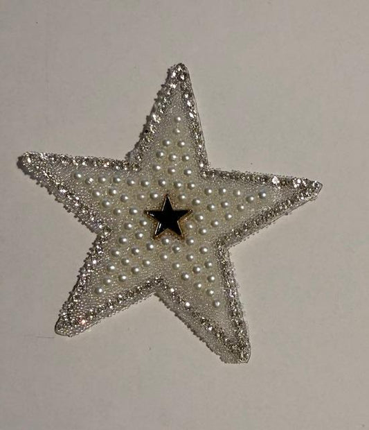 White Pearl star w/ blus star in center hat patch