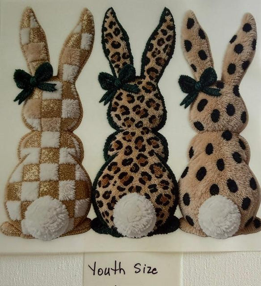 3 Bunnies, black bows-youth size