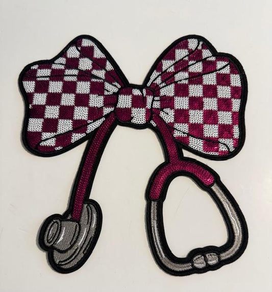 Medical checkered bling big bow patch