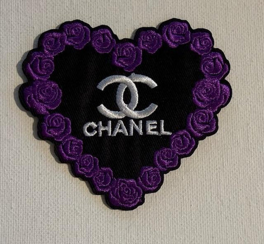 CC Heart outlined in purple roses hat patch