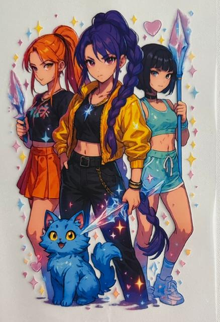 Huntrix - 3 girls, blue cat
