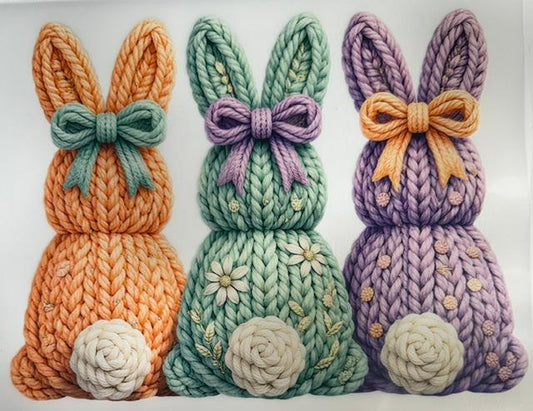 3 yarn Bunnies-orange, green, purple