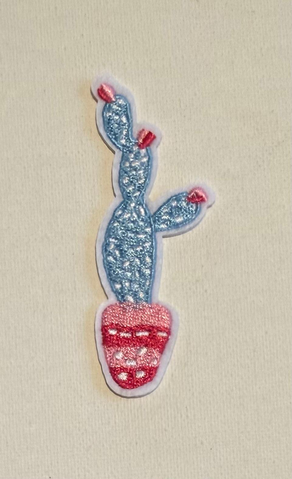 Blue cactus in pink pot hat patch