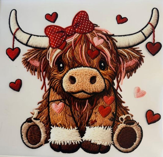 Valentines Cow red bow-yarn